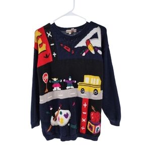 Lauren Hansen Women's School Teacher Graphics Crew Neck Pullover Artsy Sweater